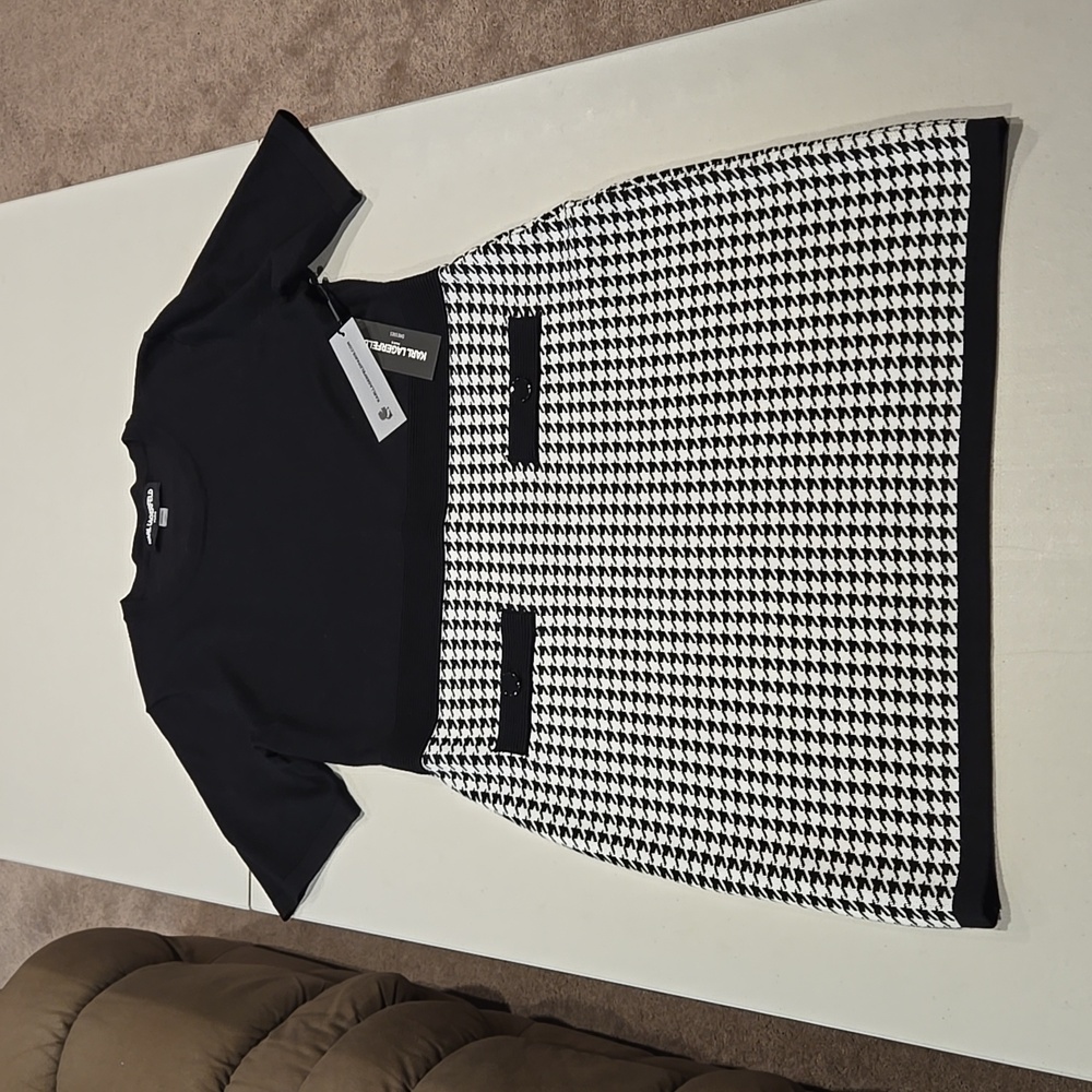 NWT Karl Lagerfeld women's knit houndstooth sweater dress size L